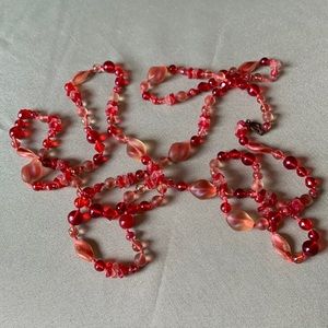 Vintage Red Glass Bead Necklace